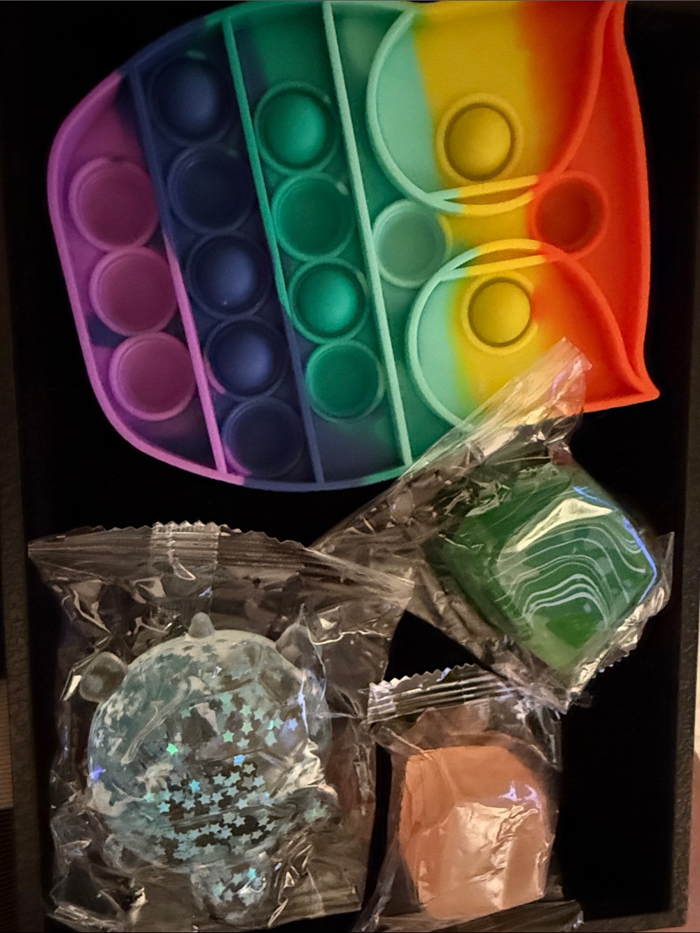 Rainbow Owl Pop-It Fidget Toy with  Squishy Turtle & 2 Cubes Set